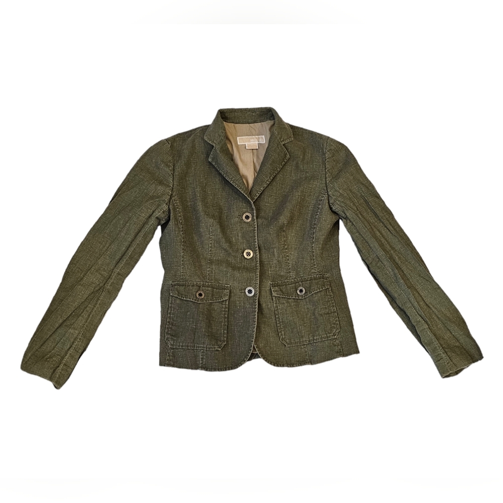 Michael Kors Women Linen Blazer Cardigan 8 Petite Army Khaki Green